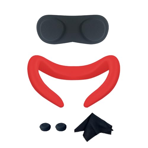 ZOANCC VR-Brille Linsenabdeckung Eye Pad Controller Grip Button Abdeckung VR-Gesichtsmaske Brille Tuch Kompatibel für Meta Quest 3, Virtual Reality Shell Abdeckung Ersatz Set Fall Hülse Pad (rot) von ZOANCC