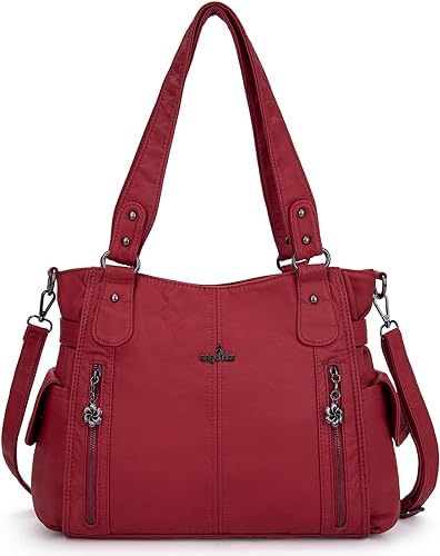 ZOCAI AngelKiss Handtasche Damen Schultertasche Multifunktionale Umhängetaschen Gewaschenes Veganes Leder Wasserdicht mit Reißver Schlusstaschen Reißverschlusstasche (Rot) von ZOCAI