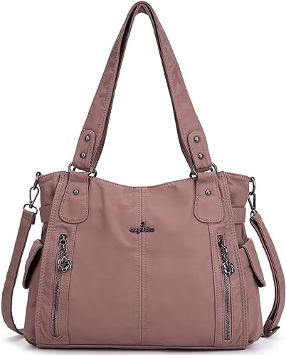 ZOCAI AngelKiss Handtasche Damen Schultertasche Multifunktionale Umhängetaschen Gewaschenes Veganes Leder Wasserdicht mit Reißver Schlusstaschen Reißverschlusstasche (Rosa 3) von ZOCAI