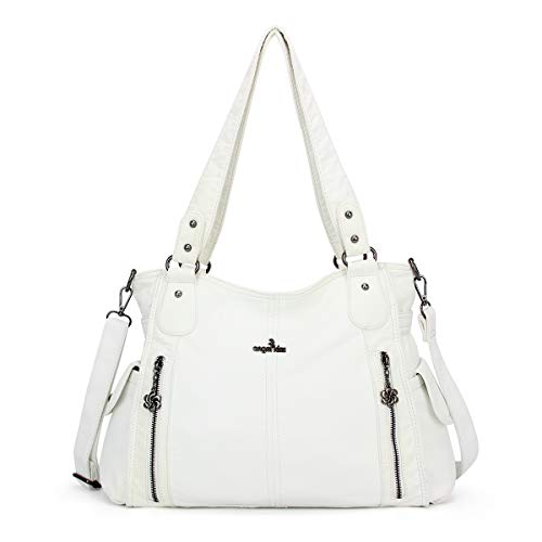 ZOCAI AngelKiss Handtasche Damen Schultertasche Multifunktionale Umhängetaschen Gewaschenes Veganes Leder Wasserdicht mit Reißver Schlusstaschen Reißverschlusstasche (Weiß) von ZOCAI