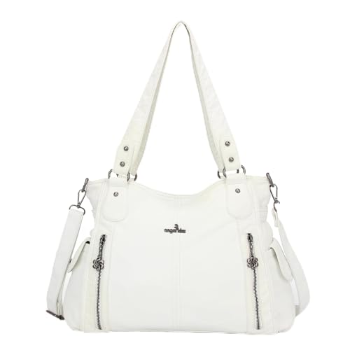 ZOCAI AngelKiss Handtasche Damen Schultertasche Multifunktionale Umhängetaschen Gewaschenes Veganes Leder Wasserdicht mit Reißver Schlusstaschen Reißverschlusstasche (Weiß) von ZOCAI