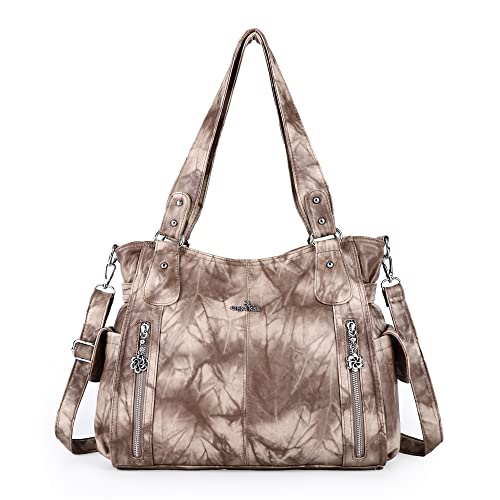 ZOCAI AngelKiss Handtasche Damen Schultertasche Multifunktionale Umhängetaschen Gewaschenes Veganes Leder Wasserdicht mit Reißver Schlusstaschen Reißverschlusstasche (Khaki) von ZOCAI