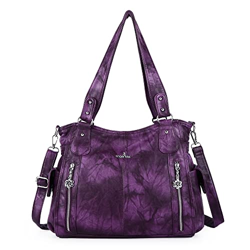 ZOCAI AngelKiss Handtasche Damen Schultertasche Multifunktionale Umhängetaschen Gewaschenes Veganes Leder Wasserdicht mit Reißver Schlusstaschen Reißverschlusstasche (Lila 2) von ZOCAI