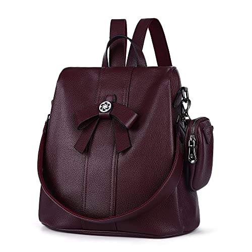 ZOCAI Rucksack Damen Leder Elegant Tasche Anti Diebstahl Daypack Reiserucksack Umhängetaschen Tagesrucksack Rucksäcke Henkeltasche 2 Set (Rotwein) von ZOCAI