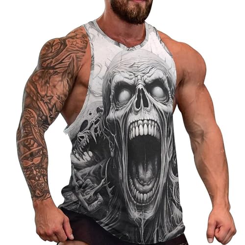 ZOCANIA Herren Graphic Tank Tops Neuheit Schädel 3D Druck Muskel Casual Ärmellos T-Shirt Sommer Cool Rundhals Tees, Angry Skull-13, L ZOCANIA Herren Graphic Tank Tops Neuheit Schädel 3D Druck Muskel Casual Ärmellos T-Shirt Sommer Cool Rundhals Tees, Angry Skull-13, L von ZOCANIA