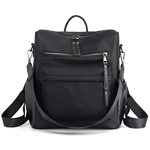 ZOCILOR Damen Mode Rucksack Handtasche Vielseitiges Design Wandlungsfähige Umhängetasche und Schultertasche aus PU-Leder Reisetasche (Schwarzes Nylon) von ZOCILOR