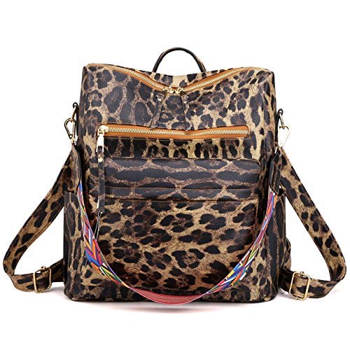 ZOCILOR Damen Mode Rucksack Handtasche Vielseitiges Design Wandlungsfähige Umhängetasche und Schultertasche aus PU-Leder Reisetasche (Brauner Leopard) von ZOCILOR