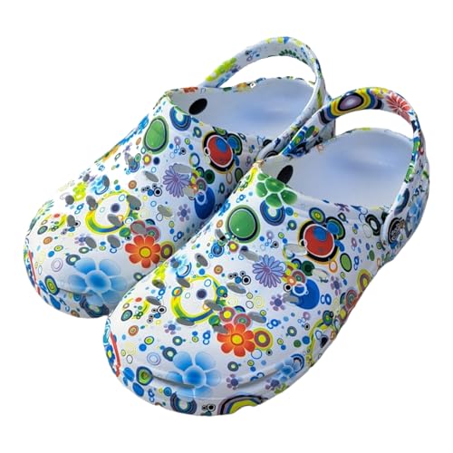 ZOCODIP Gesundheits-Clogs für Damen, lustig, bequem, aus Gummi, leicht, für Arbeit, Krankenschwester und Gastgewerbe, mit Wasserdruck, Blume Power, 39 EU von ZOCODIP