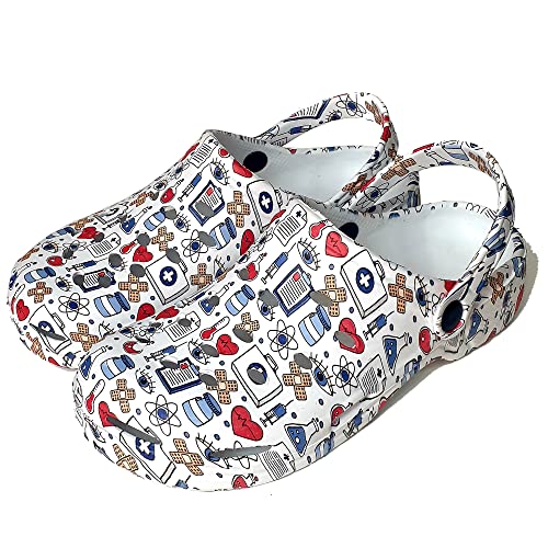 ZOCODIP Gesundheits-Clogs für Damen, lustig, bequem, aus Gummi, leicht, für Arbeit, Krankenschwester und Gastgewerbe, mit Wasserdruck, Krankenhaus, 40 EU von ZOCODIP