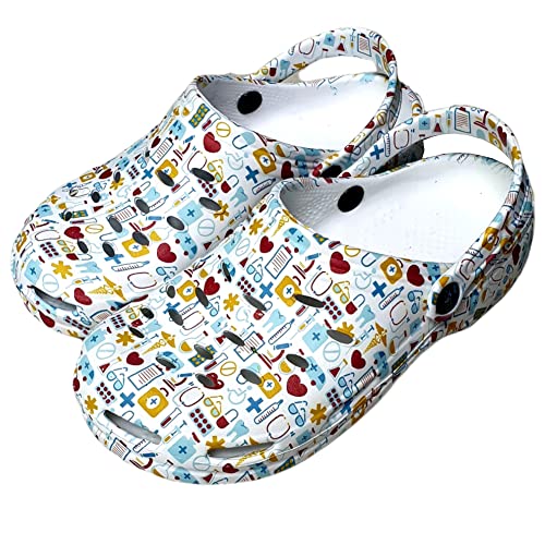 ZOCODIP Gesundheits-Clogs für Damen, lustig, bequem, aus Gummi, leicht, für Arbeit, Krankenschwester und Gastgewerbe, mit Wasserdruck, Pharmazeutisches Krankenhaus, 38 EU von ZOCODIP