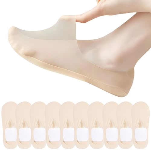 ZOCONE 10 Paar Füßlinge Damen Weich Füsslinge Damen Ballerina Socken Nylon mit Rutschfest Silikon, Unsichtbare Socken No Show Socks Women Invisible Socks für Ballerinas Loafer EU34-38 (Hautfarbe) von ZOCONE