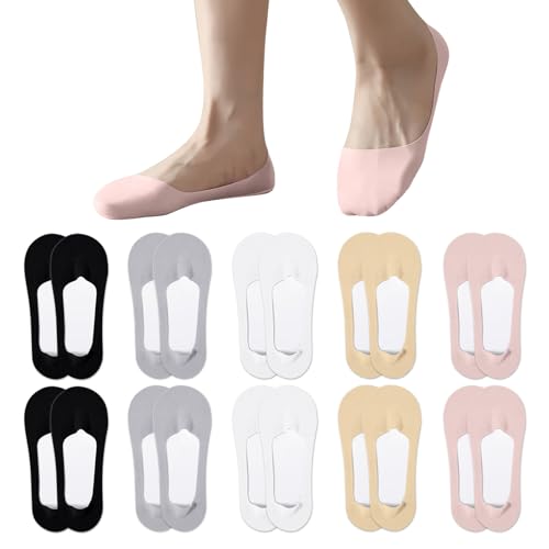 ZOCONE 10 Paar Füßlinge Damen Weich Füsslinge Damen Ballerina Socken mit Rutschfest Silikon, Unsichtbare Socken No Show Socks Women Invisible Socks für Ballerinas Loafer EU34-38 (Mehrfarbig) von ZOCONE