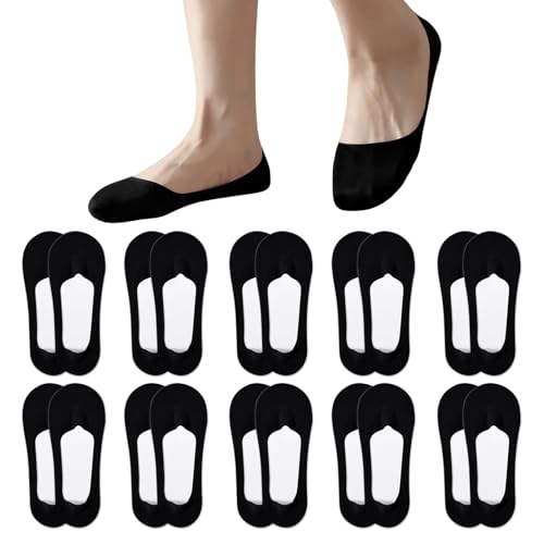 ZOCONE 10 Paar Füßlinge Damen Weich Füsslinge Damen Ballerina Socken mit Rutschfest Silikon, Unsichtbare Socken No Show Socks Women Invisible Socks für Ballerinas Loafer EU34-38 (Schwarz) von ZOCONE