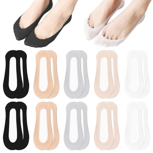 ZOCONE 10 Paar Füßlinge Damen Atmungsaktive Füsslinge Damen Ballerina Socken mit Rutschfest Silikon, Unsichtbare Socken No Show Socks Women Invisible Socks für Ballerinas Loafer EU34-38 (Mehrfarbig) von ZOCONE