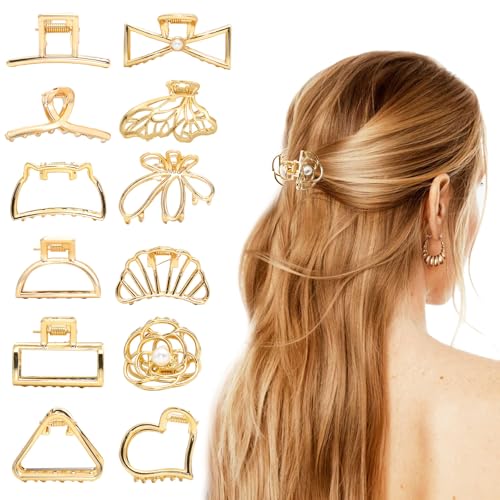 ZOCONE 12 Stück Haarklammer Klein Gold Haarklammern Damen Metall Haarspangen Kleine Haarklammern für Dünnes Haar Elegant Claw Clips for Small to Medium Hair Buns von ZOCONE