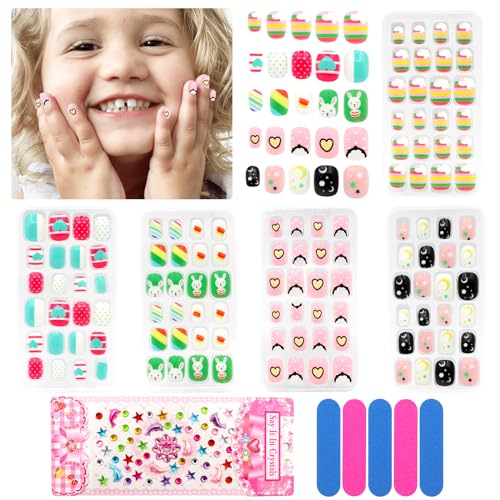 ZOCONE 120 Stück Nägel Zum Aufkleben für Kinder, Kinder drücken auf Nägel Kinder False Nail Set Künstliche Nail Tips fingernägel zum aufkleben kinder für Mädchen Kleinen Händen Damen (B) von ZOCONE