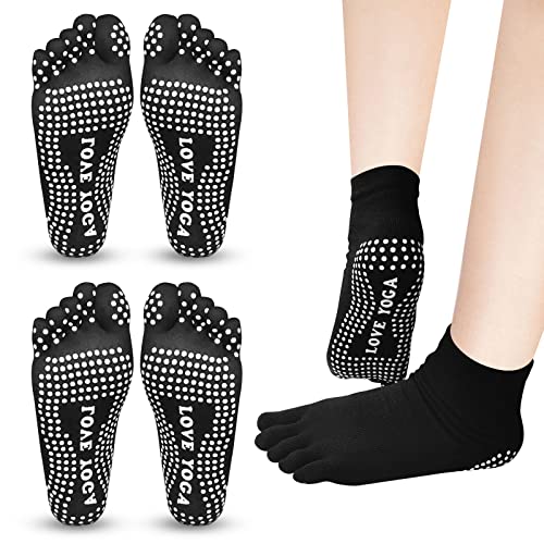 ZOCONE 2 Paar rutschfeste Yoga-Socken Damen Zehensocken Tanzsocken für Yoga, Pilates, Barre oder Home Gym Sport und Workouts rutschfeste Socken schwarz von ZOCONE