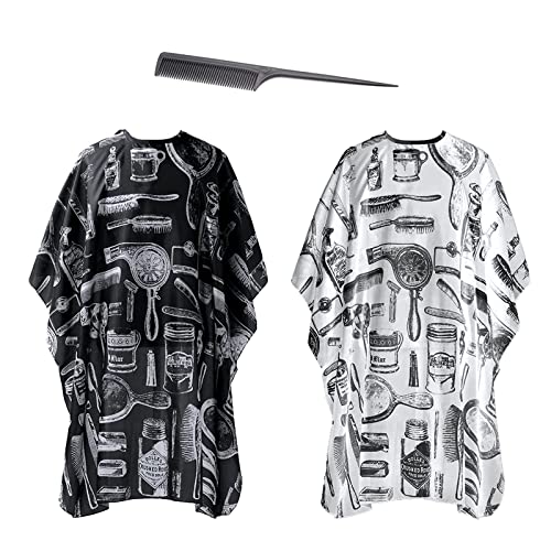 ZOCONE 2 Stück Friseurumhang Erwachsene Umhang Friseur mit Kamm Haarschneideumhang Herren Damen Barber Cape Umhang zum Haare Schneiden Salon (Weiß Schwarz) von ZOCONE