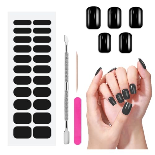 ZOCONE 22 Stück UV Gel Nagelfolie Schwarze UV Gel Strips Nail mit Nagelhautschieber Selbstklebend Nagelfolien Elegante Gelnägel zum Aufkleben Damen von ZOCONE