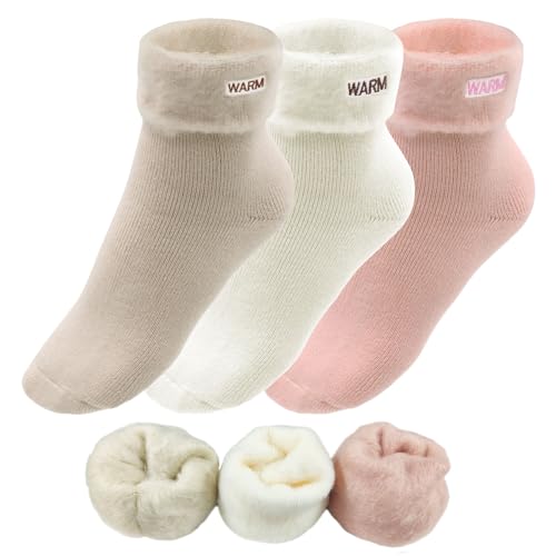 ZOCONE 3 Paar Stoppersocken für Damen Kuschelsocken Winter Thermosocken Fuzzy Dicke Socken Warme Bettsocken Damen Cozy Schlafsocken Flauschige Plüschsocken Winter EU35-39(Beige Kaffee Pink) von ZOCONE