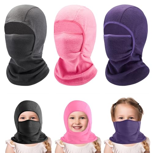 ZOCONE 3 Stück Sturmhaube Kinder Winter Fahrradmütze Unter Helm Balaclava Winddicht Gesichtsmaske Fahrrad Warm Skimaske Mütze Mädchen Jungen Sturmmaske Schalmütze für Skifahren Motorrad von ZOCONE