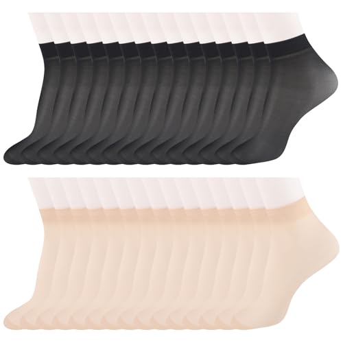 ZOCONE 30 Paar Durchsichtige Strümpfe Damen Nylon Socken Dünne Feinstrümpfe Damen Kurz Seidenstrümpfe Knöchelsocken Nylon Strümpfe Transparent Feinstrumpfsöckchen Sommer Seidenfein 34-41 von ZOCONE