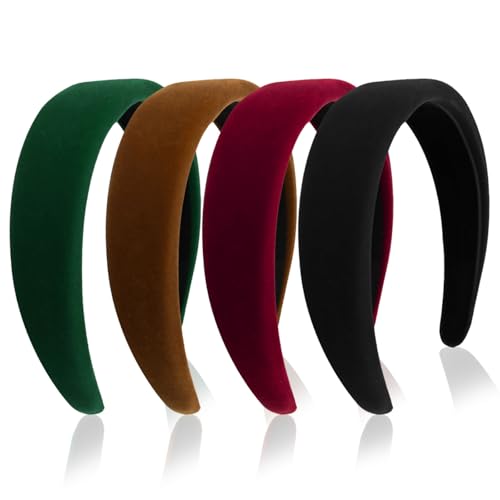 ZOCONE 4 Stück Samt Haarreifen Damen Breit Haarreifen Dicke Weiche Gepolstert Haarreif Elegant Mehrfarbig Nicht Drückt Velvet Hairband für Frauen Mädchen (Schwarz, Weinrot, Grün, Braun) von ZOCONE