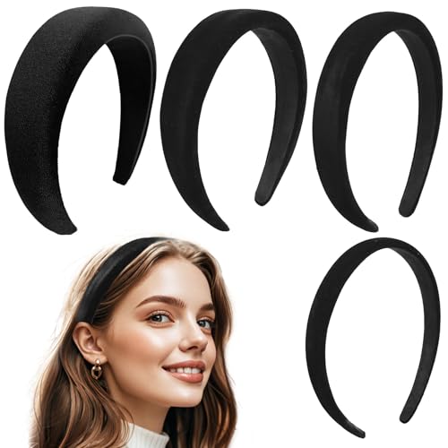 ZOCONE 4 Stück Samt Haarreifen Damen Schwarz Haarreifen Breit und Schmal Nicht Drückt Velvet Hairband Gepolstert Haarreif Dicke Weiche für Elegant Frauen Mädchen (4 Breiten) von ZOCONE