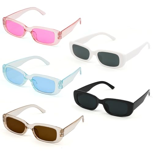 ZOCONE 5 Stück Retro Sonnenbrille Damen Vintage Sonnenbrille Rechteckige Sunglasses Woman Set Weiß Sonnenbrille Trendy für Damen Herren von ZOCONE