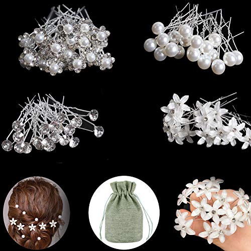 ZOCONE 50 Stück Braut Haarnadeln Hochzeit Blumen Haarschmuck Braut Perlen Haarnadeln Kristall Haarschmuck Hochzeit Haarnadeln Silber Braut Haarschmuck U-förmig Haarspangen Hochzeit für Frauen Mädchen von ZOCONE