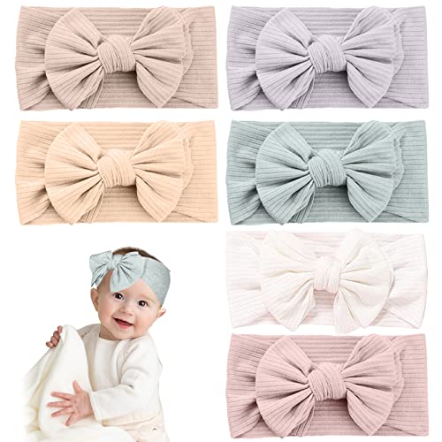 ZOCONE 6 Stück Baby Mädchen Schleifen Baby Stirnband Neugeborene Baby Stirnbänder für Mädchen Super Soft Baby Mädchen Stirnbänder Flexibilität Nylon Schleife Knoten Neugeborene Stirnband für Baby Fotografie - helle Farbversion von ZOCONE