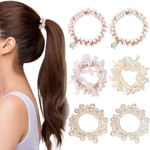 ZOCONE 6 Stück Perle Haargummis Kristall Haargummis Damen Elastisch Zopfgummi Mädchen Haargummi, Modischer Pferdeschwanz Halter für Thick Hair and Curly Hair von ZOCONE