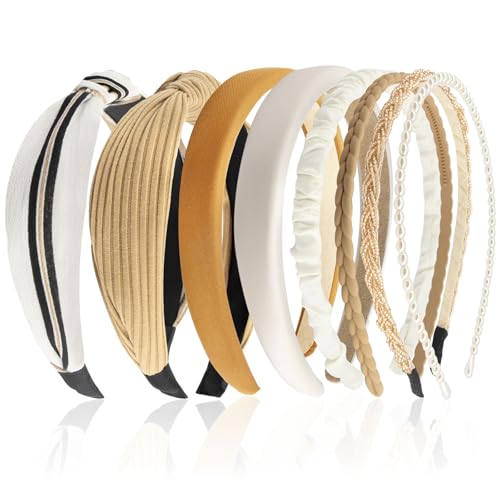 ZOCONE 8 Stück Set Haarreifen Damen, Braun Streifen Haarreifen Perlen Haarreif, Geflochtenes Breite Stirnbänd Kunststoff Haarreif Verschiedene Modische Modelle Stirnbänder für Damen Mädchen von ZOCONE