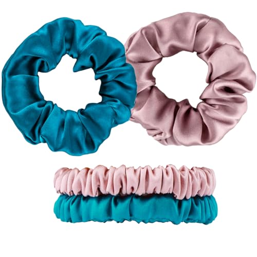 ZOCONE Haargummis aus 100 % reiner Maulbeerseide, 19 Momme, natürliches Haargummi, weich und bequem, für Damen und Mädchen (Kong Blau + Bohnenpaste)) von ZOCONE