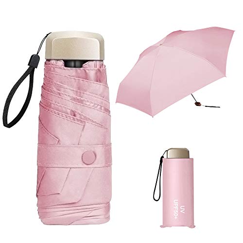 ZOCONE Mini-Reiseschirm, Mini-Regenschirm, Ultraleicht, tragbar, kompakt, faltbar, Reiseschirm, 99% UV-Beständigkeit & 100% wasserdicht, Pink, 18 cm, Classic von ZOCONE