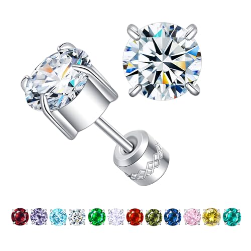 ZOCOYUU Titan Schraube zurück chirurgischen Edelstahl Ohrstecker für Frauen Männer, hypoallergene Birthstone Ohrstecker Double Side 5A Cubic Zirconia Ohrstecker Schmuck 6mm (April(Diamant)) von ZOCOYUU