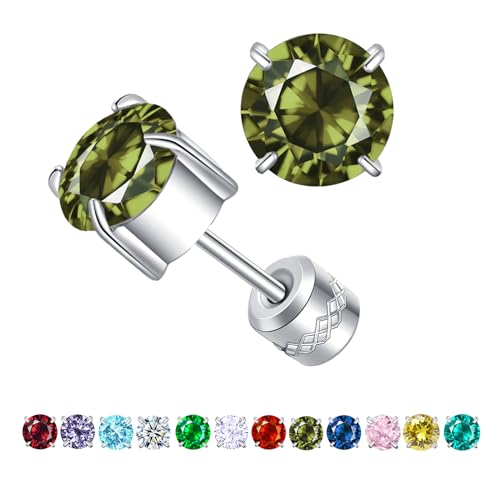ZOCOYUU Titan Schraube zurück chirurgischen Edelstahl Ohrstecker für Frauen Männer, hypoallergene Birthstone Ohrstecker Double Side 5A Cubic Zirconia Ohrstecker Schmuck 6mm (August(Peridot)) von ZOCOYUU