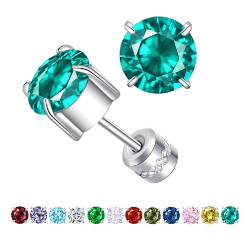ZOCOYUU Titan Schraube zurück chirurgischen Edelstahl Ohrstecker für Frauen Männer, hypoallergene Birthstone Ohrstecker Double Side 5A Cubic Zirconia Ohrstecker Schmuck 6mm (Dezember(Tansanit)) von ZOCOYUU