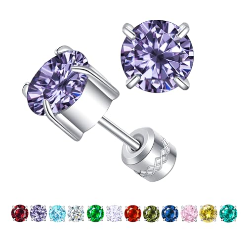 ZOCOYUU Titan Schraube zurück chirurgischen Edelstahl Ohrstecker für Frauen Männer, hypoallergene Birthstone Ohrstecker Double Side 5A Cubic Zirconia Ohrstecker Schmuck 6mm (Februar(Amethyst)) von ZOCOYUU