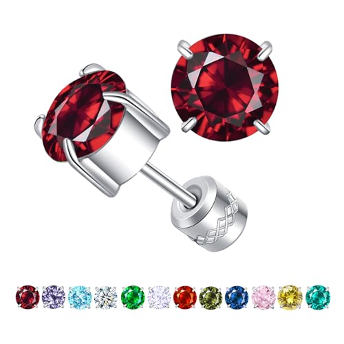 ZOCOYUU Titan Schraube zurück chirurgischen Edelstahl Ohrstecker für Frauen Männer, hypoallergene Birthstone Ohrstecker Double Side 5A Cubic Zirconia Ohrstecker Schmuck 6mm (Januar(Granat)) von ZOCOYUU