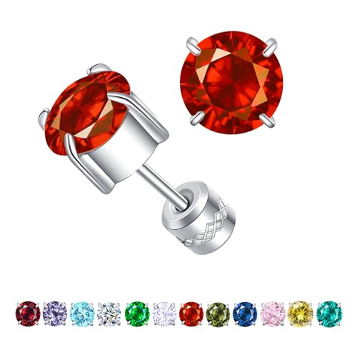 ZOCOYUU Titan Schraube Zurück Chirurgischen Edelstahl Ohrstecker für Frauen Männer - Hypoallergene Birthstone Double Side 5A Cubic Zirconia Schmuck 6mm (Juli(Rot)) von ZOCOYUU