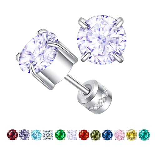 ZOCOYUU Titan Schraube zurück chirurgischen Edelstahl Ohrstecker für Frauen Männer, hypoallergene Birthstone Ohrstecker Double Side 5A Cubic Zirconia Ohrstecker Schmuck 6mm (Juni (Alexandrit)) von ZOCOYUU