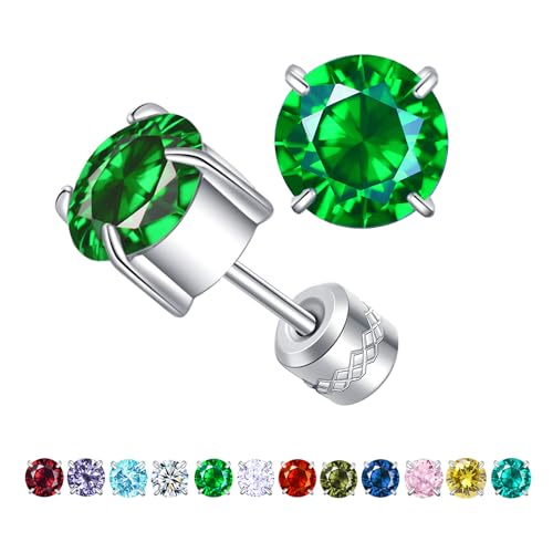 ZOCOYUU Titan Schraube zurück chirurgischen Edelstahl Ohrstecker für Frauen Männer, hypoallergene Birthstone Ohrstecker Double Side 5A Cubic Zirconia Ohrstecker Schmuck 6mm (Mai (Smaragd)) von ZOCOYUU