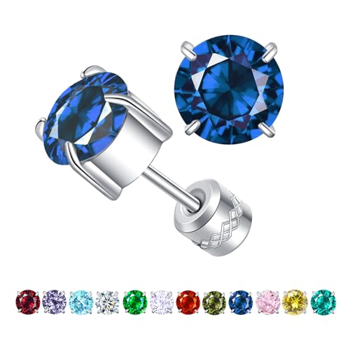 ZOCOYUU Titan Schraube zurück chirurgischen Edelstahl Ohrstecker für Frauen Männer, hypoallergene Birthstone Ohrstecker Double Side 5A Cubic Zirconia Ohrstecker Schmuck 6mm (September(Saphir)) von ZOCOYUU