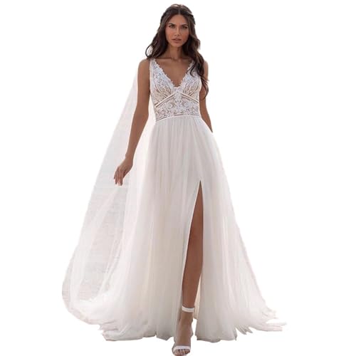 Ärmellose Boho Brautkleider Sexy Rückenfreies V-Ausschnitt Brautkleid A-Linie Spitze Split Vintage Hochzeitskleid Ärmellose Boho Brautkleider Sexy Rückenfreies V-Ausschnitt Brautkleid A-Linie Spitze Split Vintage Hochzeitskleid von ZODICK