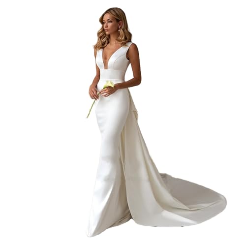 Brautkleider Damen Meerjungfrau Hochzeitskleid Abnehmbarer Zug Bow V-Ausschnitt Standesamtkleider Elegant Einfaches Brautkleid maßgeschneidert Brautkleider Damen Meerjungfrau Hochzeitskleid Abnehmbarer Zug Bow V-Ausschnitt Standesamtkleider Elegant Einfaches Brautkleid maßgeschneidert von ZODICK