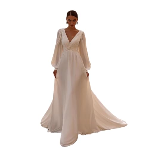 Einfache Chiffon A-Linie Brautkleider V-Ausschnitt Lange Ärmel Rückenfreie Sexy Split Braut Hochzeitskleid Angepasst Einfache Chiffon A-Linie Brautkleider V-Ausschnitt Lange Ärmel Rückenfreie Sexy Split Braut Hochzeitskleid Angepasst von ZODICK