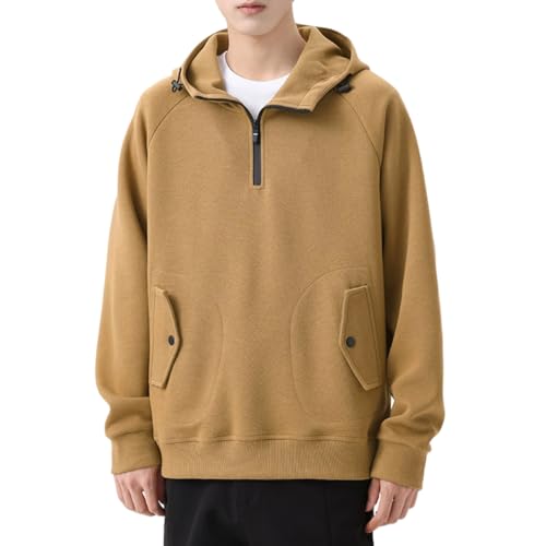 Männer Sweatshirts Baumwolle Mit Kapuze Übergroßen 6XL 7XL 8XL Plus Größe Zipper Langarm Pullover Herbst Winter Streetwear Tasche Sportswear,Kamel,8XL von ZODICK