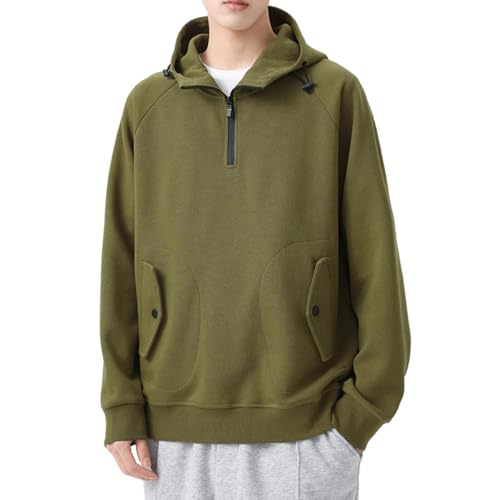 Männer Sweatshirts Baumwolle Mit Kapuze Übergroßen 6XL 7XL 8XL Plus Größe Zipper Langarm Pullover Herbst Winter Streetwear Tasche Sportswear,Olivgrün,7XL von ZODICK