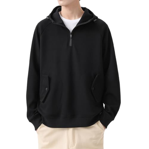 Männer Sweatshirts Baumwolle Mit Kapuze Übergroßen 6XL 7XL 8XL Plus Größe Zipper Langarm Pullover Herbst Winter Streetwear Tasche Sportswear,Schwarz,8XL von ZODICK